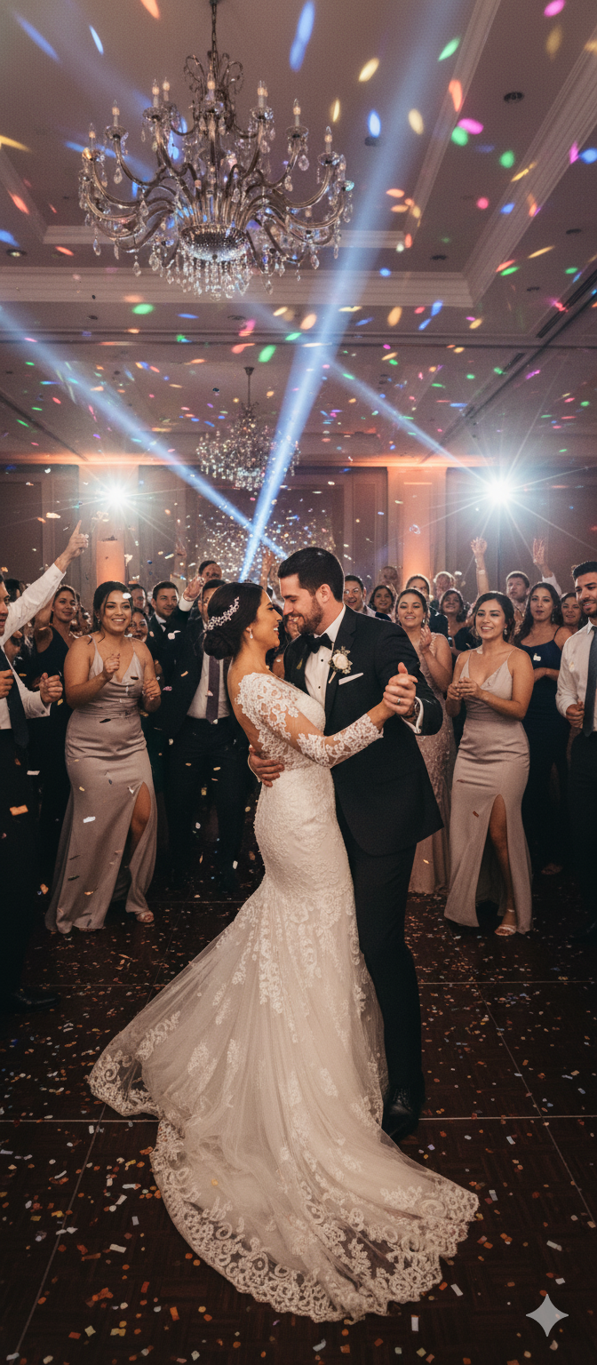 Invitados bailando en la fiesta de boda en San José